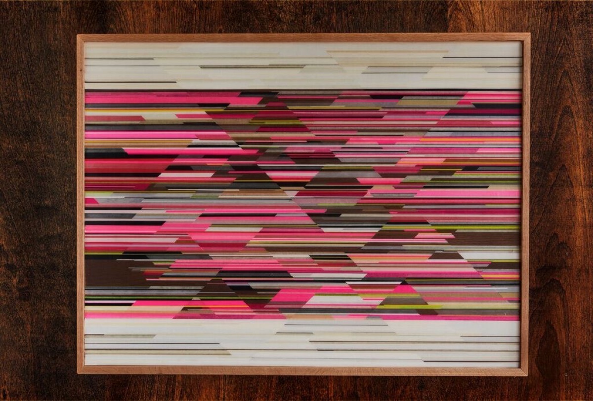 Framed layered abstract panel artwork by Aaron Brand